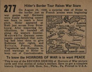1938 Gum Inc. Horrors of War (R69) #277 Hitler's Border Tour Raises War Scare Back