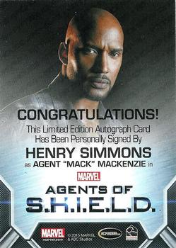 2015 Rittenhouse Marvel: Agents of S.H.I.E.L.D. Season 2 - Autographs Bordered #NNO Henry Simmons Back
