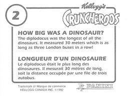 1992 Panini/Kellogg's Cruncheroos Dinosaur Stickers #2 How big was a dinosaur? Back