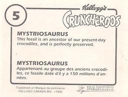 1992 Panini/Kellogg's Cruncheroos Dinosaur Stickers #5 Mystriosaurus Back