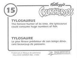 1992 Panini/Kellogg's Cruncheroos Dinosaur Stickers #15 Tylosaurus Back