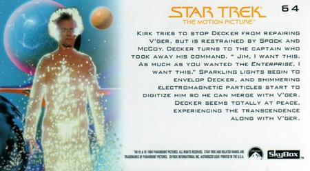 1994 SkyBox Star Trek I The Motion Picture Cinema Collection #64 Transcendence Back