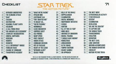 1994 SkyBox Star Trek I The Motion Picture Cinema Collection #71 Checklist Back