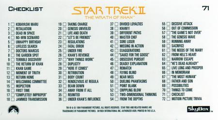 1994 SkyBox Star Trek II The Wrath of Khan Cinema Collection #71 Checklist Back