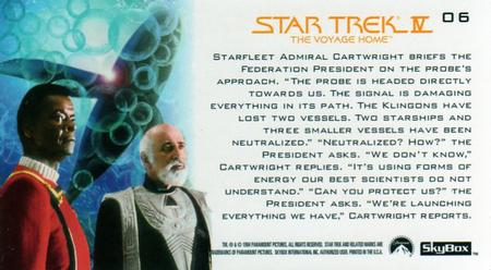 1994 SkyBox Star Trek IV The Voyage Home Cinema Collection #06 Starfleet Protection Back