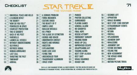 1994 SkyBox Star Trek IV The Voyage Home Cinema Collection #71 Checklist Back
