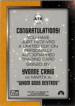 1999 SkyBox Star Trek The Original Series 3 - Autographs #A78 Yvonne Craig Back