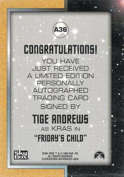 1998 SkyBox Star Trek The Original Series 2 - Autographs #A36 Tige Andrews Back