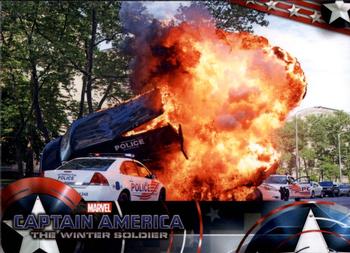 2014 Upper Deck Captain America The Winter Soldier #28 Explosions rock Nick Fury's vehicle after he is as Front