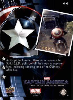 2014 Upper Deck Captain America The Winter Soldier #44 As Captain America flees on a motorcycle, S.H.I.E. Back