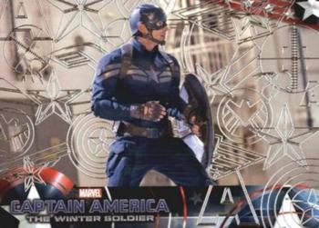 2014 Upper Deck Captain America The Winter Soldier - Silver Patriotic Foil #14 Captain America prepares to battle with whatever s Front