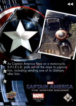 2014 Upper Deck Captain America The Winter Soldier - Silver Patriotic Foil #44 As Captain America flees on a motorcycle, S.H.I.E. Back