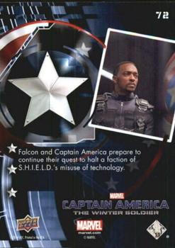 2014 Upper Deck Captain America The Winter Soldier - Silver Patriotic Foil #72 Falcon and Captain America prepare to continue the Back
