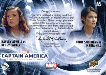 2014 Upper Deck Captain America The Winter Soldier - Actor Autographs Dual #AS Hayley Atwell / Cobie Smulders Back