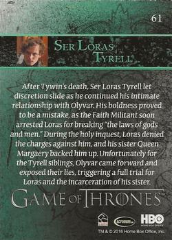 2016 Rittenhouse Game of Thrones Season 5 - Foil #61 Ser Loras Tyrell Back