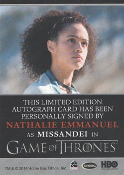 2016 Rittenhouse Game of Thrones Season 5 - Autographs Bordered #NNO Nathalie Emmanuel Back