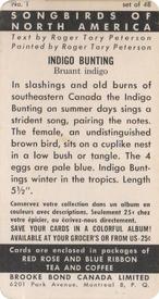 1959 Brooke Bond (Red Rose Tea) Songbirds of North America #1 Indigo Bunting Back