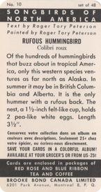 1959 Brooke Bond (Red Rose Tea) Songbirds of North America #10 Rufous Hummingbird Back