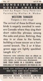 1959 Brooke Bond (Red Rose Tea) Songbirds of North America #17 Western Tanager Back