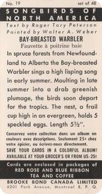 1959 Brooke Bond (Red Rose Tea) Songbirds of North America #19 Bay-breasted Warbler Back