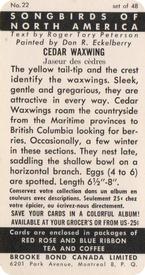 1959 Brooke Bond (Red Rose Tea) Songbirds of North America #22 Cedar Waxwing Back