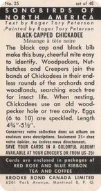 1959 Brooke Bond (Red Rose Tea) Songbirds of North America #25 Black-capped Chickadee Back