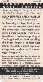 1959 Brooke Bond (Red Rose Tea) Songbirds of North America #28 Black-throated Green Warbler Back