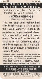 1959 Brooke Bond (Red Rose Tea) Songbirds of North America #30 American Goldfinch Back