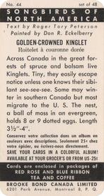 1959 Brooke Bond (Red Rose Tea) Songbirds of North America #44 Golden-crowned Kinglet Back