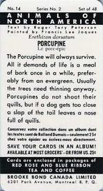 1960 Brooke Bond (Red Rose Tea) Animals of North America #14 Porcupine Back