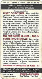 1966 Brooke Bond (Red Rose Tea) Canadian / American Songbirds (Canadian Black Backs) #11 Least Flycatcher Back
