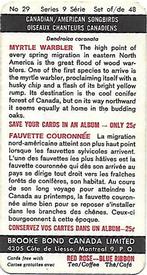 1966 Brooke Bond (Red Rose Tea) Canadian / American Songbirds (Canadian Black Backs) #29 Myrtle Warbler Back