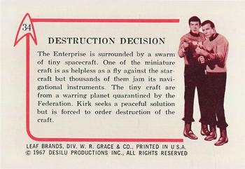 1967 Leaf Star Trek #34 Destruction Decision Back