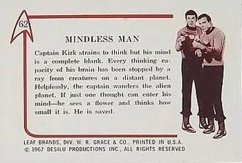 1967 Leaf Star Trek #62 Mindless Man Back