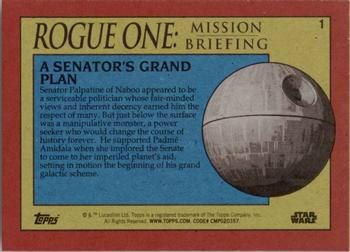 2016 Topps Star Wars Rogue One: Mission Briefing - Green #1 A Senator's grand plan Back