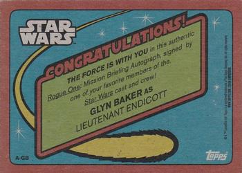 2016 Topps Star Wars Rogue One: Mission Briefing - Autographs #NNO Glyn Baker Back