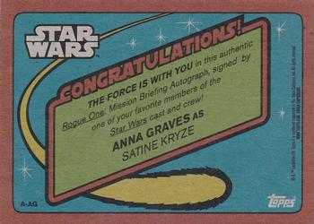 2016 Topps Star Wars Rogue One: Mission Briefing - Autographs #NNO Anna Graves Back