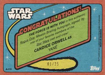2016 Topps Star Wars Rogue One: Mission Briefing - Autographs Blue #NNO Candice Orwell Back