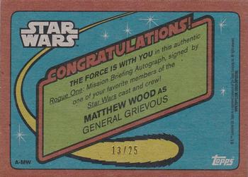 2016 Topps Star Wars Rogue One: Mission Briefing - Autographs Blue #NNO Matthew Wood Back