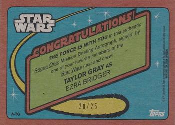 2016 Topps Star Wars Rogue One: Mission Briefing - Autographs Blue #NNO Taylor Gray Back