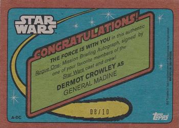 2016 Topps Star Wars Rogue One: Mission Briefing - Autographs Gold #NNO Dermot Crowley Back