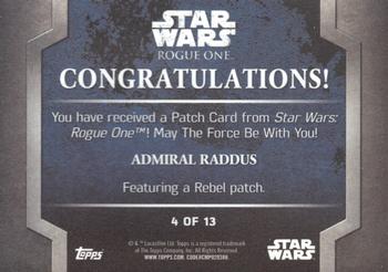 2016 Topps Star Wars Rogue One: Mission Briefing - Commemorative Patches #4 Admiral Raddus Back