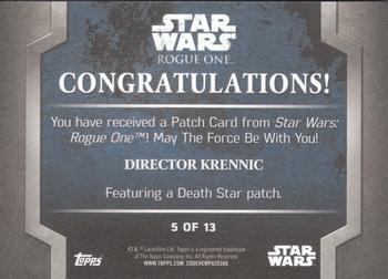 2016 Topps Star Wars Rogue One: Mission Briefing - Commemorative Patches #5 Director Krennic Back