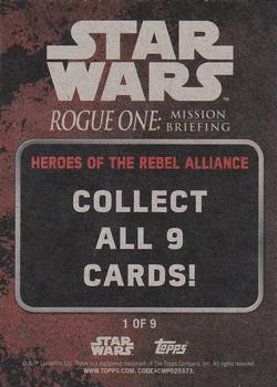 2016 Topps Star Wars Rogue One: Mission Briefing - Heroes of The Rebel Alliance #1 Luke Skywalker Back