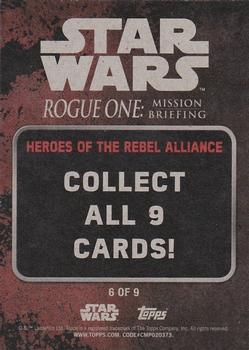 2016 Topps Star Wars Rogue One: Mission Briefing - Heroes of The Rebel Alliance #6 Obi-Wan Kenobi Back