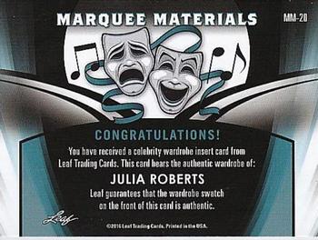 2016 Leaf Pop Century - Marquee Materials Jumbo Relics Red #MM-20 Julia Roberts Back
