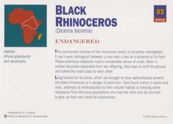 1992 Mundus Amicus Endangered Animals #3 Black Rhinoceros Back