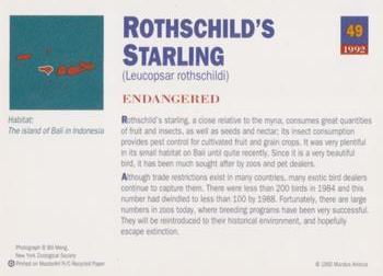 1992 Mundus Amicus Endangered Animals #49 Rothschild's Starling Back