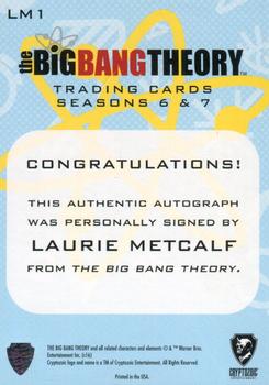 2016 Cryptozoic The Big Bang Theory Seasons 6 & 7 - Autographs #LM1 Laurie Metcalf Back