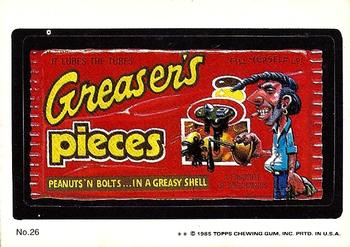 1985 Topps Wacky Packages #26 Greaser's Pieces Front